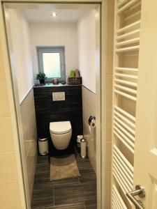 Stilvolle Ferienwohnung 1-2 Personen - Klinknähe في فسترشتيده: حمام صغير مع مرحاض ونافذة