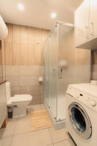 a bathroom with a washing machine and a toilet at Apartment in Dreverna I Near Lagoon I in Dreverna +13 photos