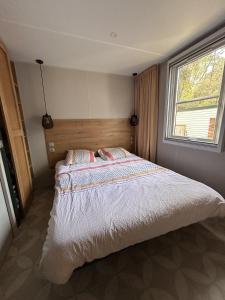 a bedroom with a large bed with a window at Le Domaine des Pins in Saint-Hilaire-de-Riez