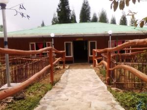 a house with a green roof and a pathway leading to it at Dilpali Homestay in Mirik