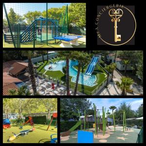 a collage of four pictures of a playground at Camping les sablines 129 à vendres-plage in Vendres +11 photos
