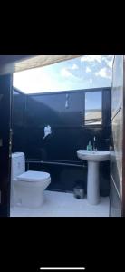a bathroom with a toilet and a sink at Alghyamcamp in Muntarib