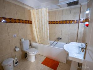 a bathroom with a toilet and a tub and a sink at Vrokastro Apartments in Istro