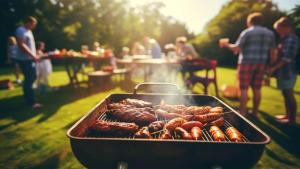 a grill with meat and other foods on it at Comfort Us 2 - Cozy Private Home in Uppsala +14 photos