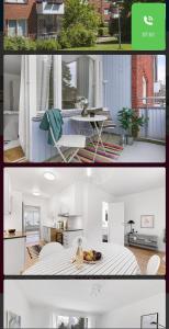 two pictures of a kitchen and a living room at Comfort Us in Uppsala