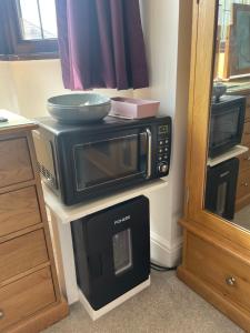 a microwave oven sitting on top of a stove at Camaraderie Guest House in York