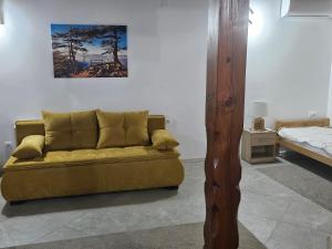 un divano in una stanza con una foto sul muro di SOBE AVA a Palić