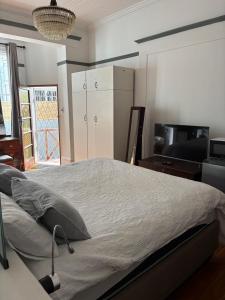 a bedroom with a large bed and a television at The Studio in Vosburg