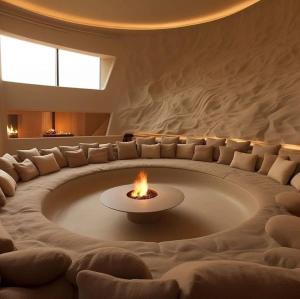 a living room with a fire pit in the middle at Grand Nile Cruises - Luxor to Aswan 4 Nights - Aswan to Luxor 3 Nights - Include sightseeing in Luxor