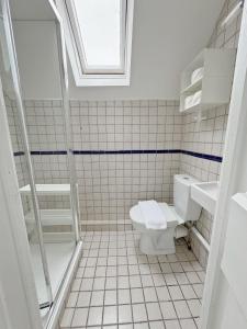 a white bathroom with a toilet and a sink at Shelbourne Cottages by RDS&AVIVA in Dublin
