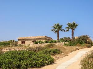 a house on a hill with palm trees and a dirt road at Dammuso Ignazio in Lampedusa