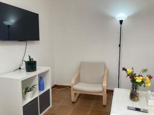 a living room with a chair and a tv at Apartamento Socorro in Ronda