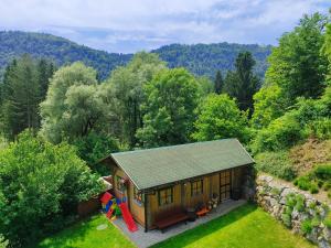 an overhead view of a cabin in the woods at Apartma Lara in Bled