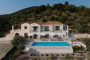 Villa Unique في نيدري: منظر جوي لمنزل به حوض سباحة