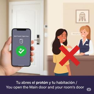 a hand holding a phone with a picture of a woman at AYZ Villegas - Auto check-in property in Madrid