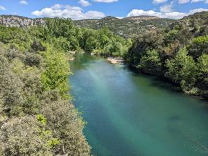 an aerial view of a river with trees and water at Le Villarel in Brissac