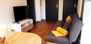 a living room with a couch and a table at 3 Liberte - 1er in Saint-Affrique