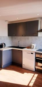 a kitchen with a sink and a counter top at 3 Liberte - 1er in Saint-Affrique +8 photos