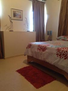 a bedroom with a bed and a red rug at Residencias Bp in Constanza