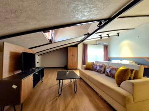 Una sala de estar con un sofá y un televisor. en The Nar Suit Apart, en Antalya