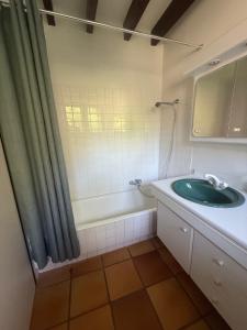 a bathroom with a sink and a bath tub at Le Vieux Fenil in Yvoire