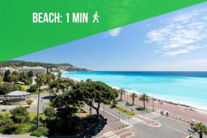 a poster of a beach with the words beach min x at A 2 pas de la Mer - Climatisation - Wifi - Cuisine - Tramway in Nice