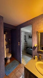 a bathroom with a sink and a toilet in a room at La Grange au beau milieu des Pins in Lacanau +25 photos