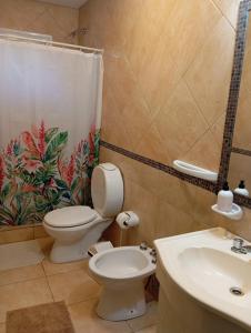 ein Badezimmer mit Toilette und Waschbecken in der Unterkunft Las Palmas Village in Puerto Iguazú