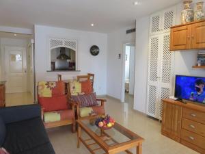 a living room with a couch and a tv at Apartamentos Las Brisas 3-2 in Torroella de Montgrí