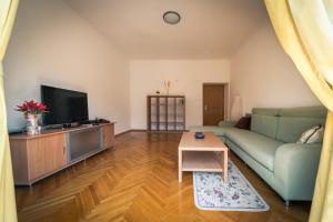 a living room with a couch and a tv at Apartment Kruna Center in Podgorica