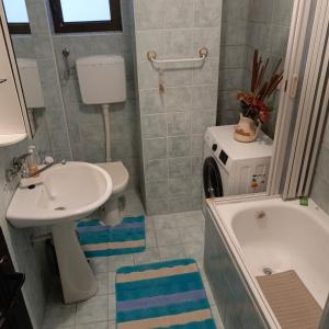 Un baño con lavabo y lavadora. en Apartmani Kolovic Susanj, en Bar 36 fotos más