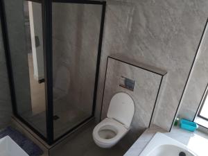 Un baño con ducha, inodoro y lavabo. en Arum Cove Bloubergstrand, en Cape Town 11 fotos más