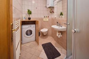 Un baño con lavadora y lavabo. en Skyline Penthouse with Terrace, en Bratislava 10 fotos más