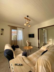 a living room with a couch and a table at Alexas Apartment in Myrina