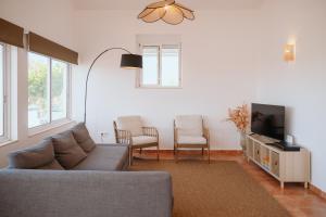 a living room with a couch and a tv at Monte da Boavista de Cima - Casa de Campo 