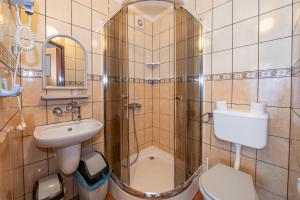 a bathroom with a sink and a toilet and a shower at O. W. Jodełka in Łeba +96 photos