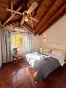 a bedroom with a bed and a ceiling fan at Chalet del Hijo Prodigo-wine&suites in Mendoza