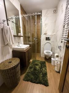 e bagno con lavandino, servizi igienici e doccia. di 3N Royal Mountain a Divčibare