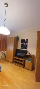 ヘーヴィーズにあるFavorite apartmentのリビングルーム(テレビ、木製家具付)