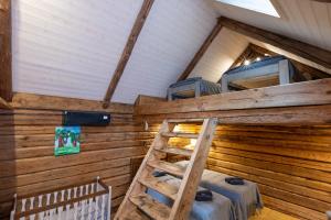 an attic room with a bunk bed and a ladder at Noorendik in Halla