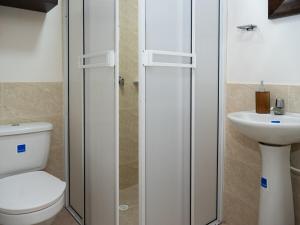 a bathroom with a toilet and a sink at Casa Palma Tranquility 2 bedrooms in Salento +10 photos