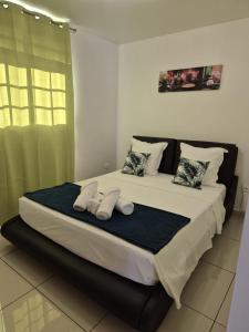 Un dormitorio con una cama grande con dos almohadas. en VILLAS Lush Eden, en Vieux-Habitants 24 fotos más
