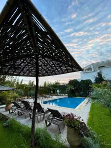 eine Gruppe von Stühlen neben einem Pool in der Unterkunft Dar Tanja Boutique Hotel in Tangier