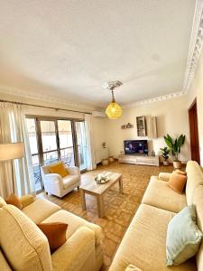 a living room with two couches and a tv at CityCenter Apartment in Argostoli +18 photos