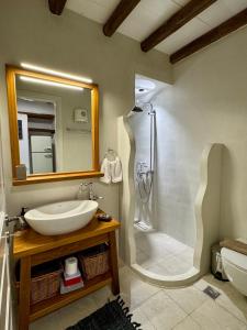 une salle de bain avec lavabo et douche dans l'établissement Villa del Capo Suites, à Rhodes 55 autres photos