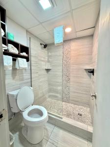 a bathroom with a toilet and a shower at Tennessee Mountain Lodge in Pigeon Forge +26 photos