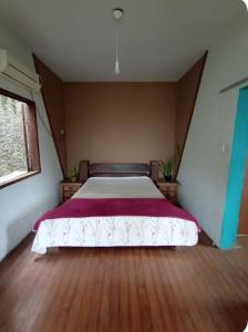 a bedroom with a large bed in a attic at Suite no Paraiso! Uma experiência única de paz! in São Vicente