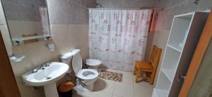 a bathroom with a sink and a toilet and a shower at Carmelo in San Rafael
