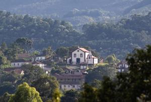 a group of houses on a hill with trees at Cabana Alpina Ibitipoca in Conceição da Ibitipoca