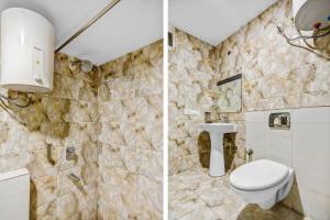 two pictures of a bathroom with a toilet and a sink at Collection O Patparganj Max Speciality Hospital in New Delhi